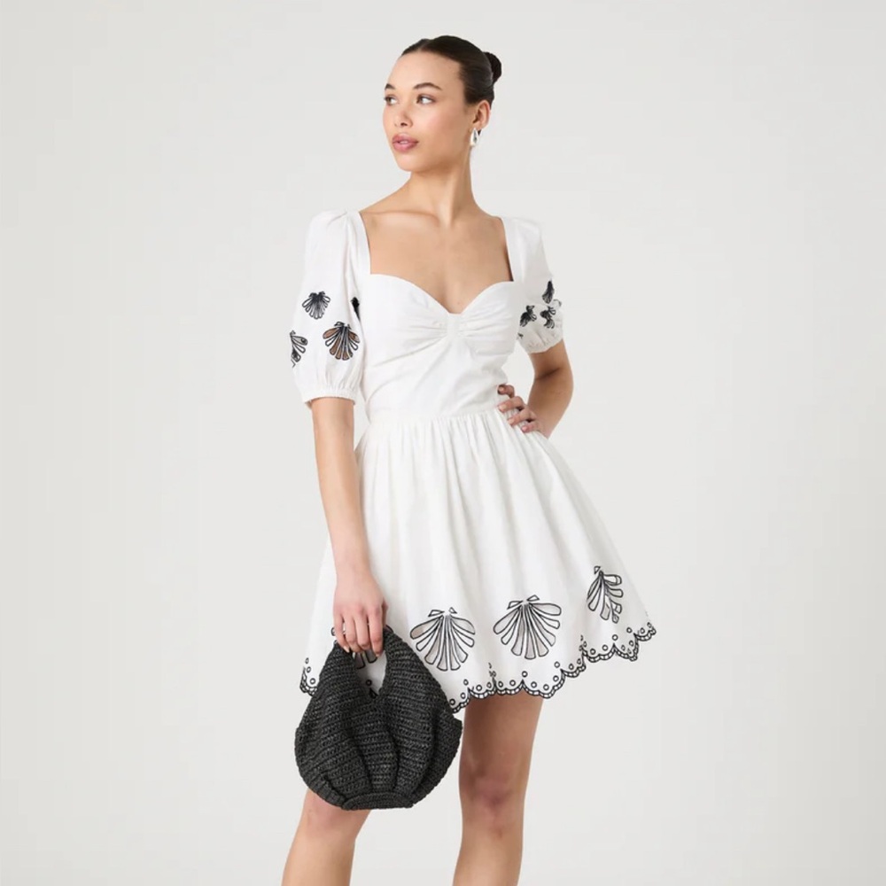French Connection Cambria Cotton Anglaise Dress Linen White/Black